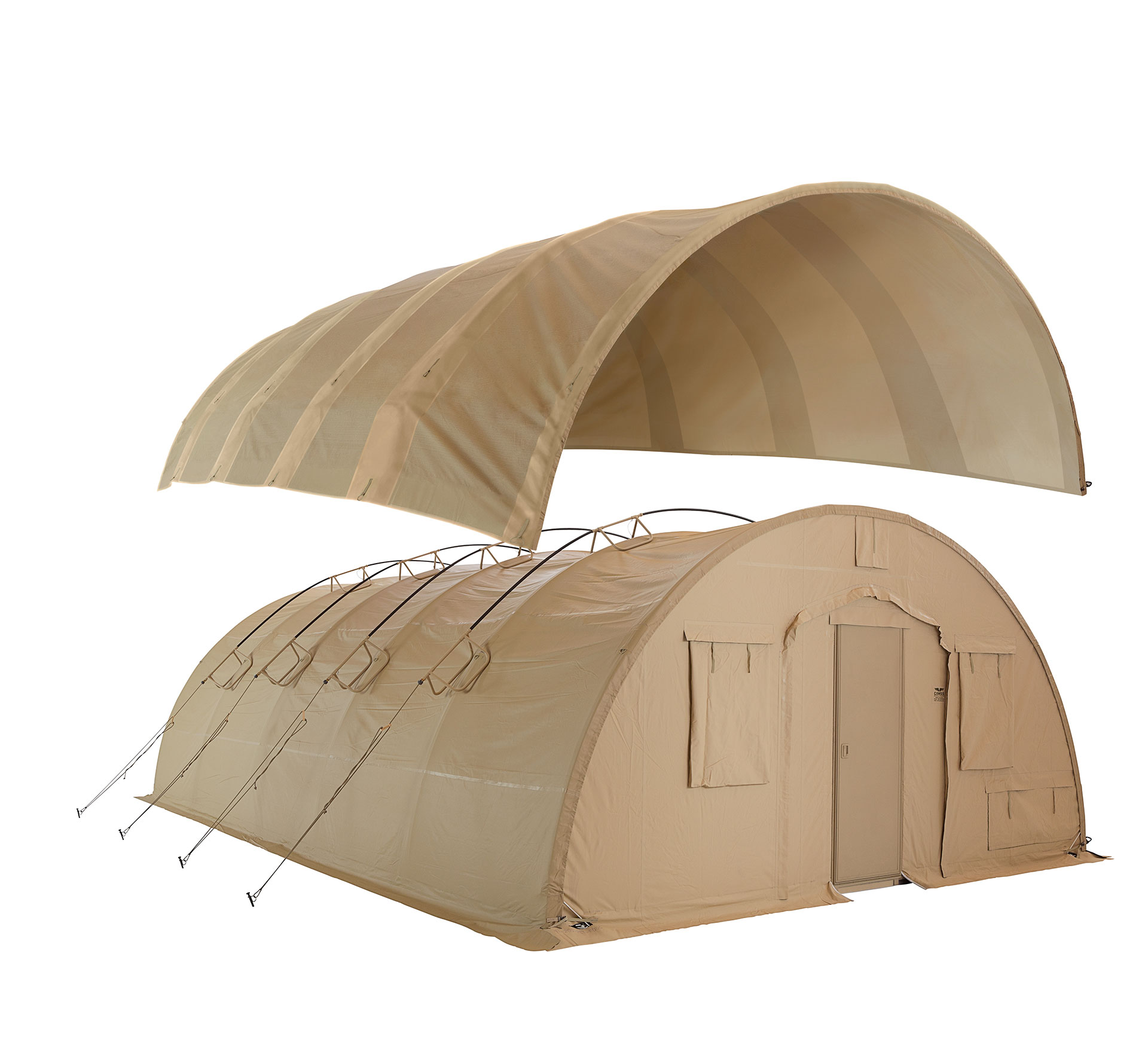 CAMSS Tan A1 20Q Military Shelter with SolarFly Pictured Above Military Shelter