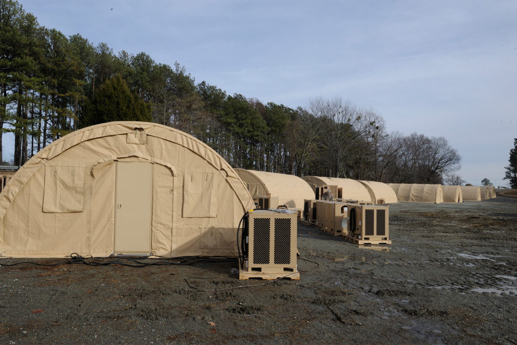 CAMSS Tan 20Q Military Shelters at Camp with ECU