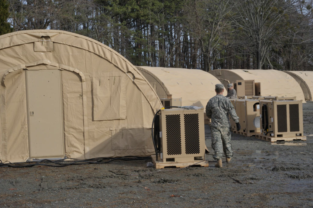 CAMSS Tan 20Q Small Military Shelters at Camp with ECU