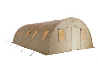 CAMSS Tan 20Q Small Military Shelter System with Windows Open