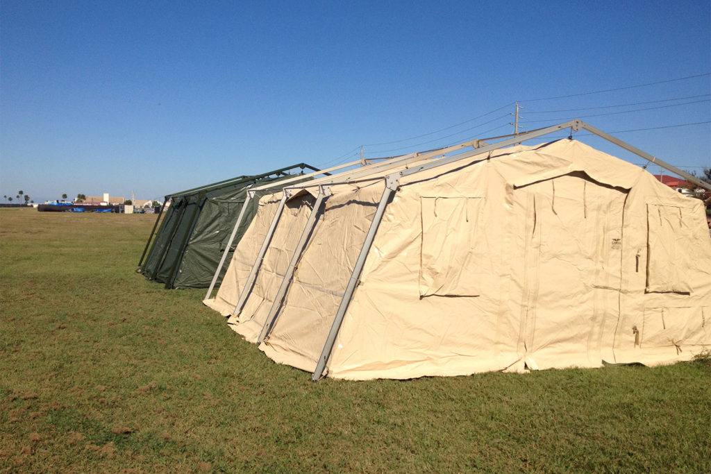 CAMSS Tan and Green 20TAC Rapid Deployment Military Shelters Side by Side