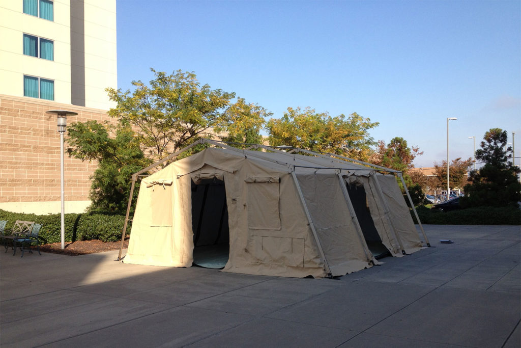 CAMSS 20TAC20 Rapid Deployment Military Shelter in Courtyard - Exterior View