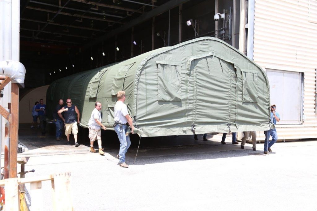 CAMSS 20EX Military Shelter - Being Hand Carried Out of Testing Chamber