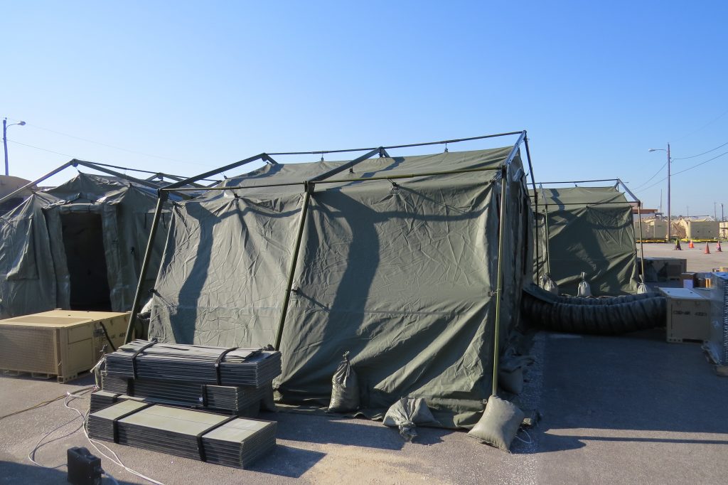 CAMSS 20TAC13 Rapid Deployment Military Shelters Side View of Encampment