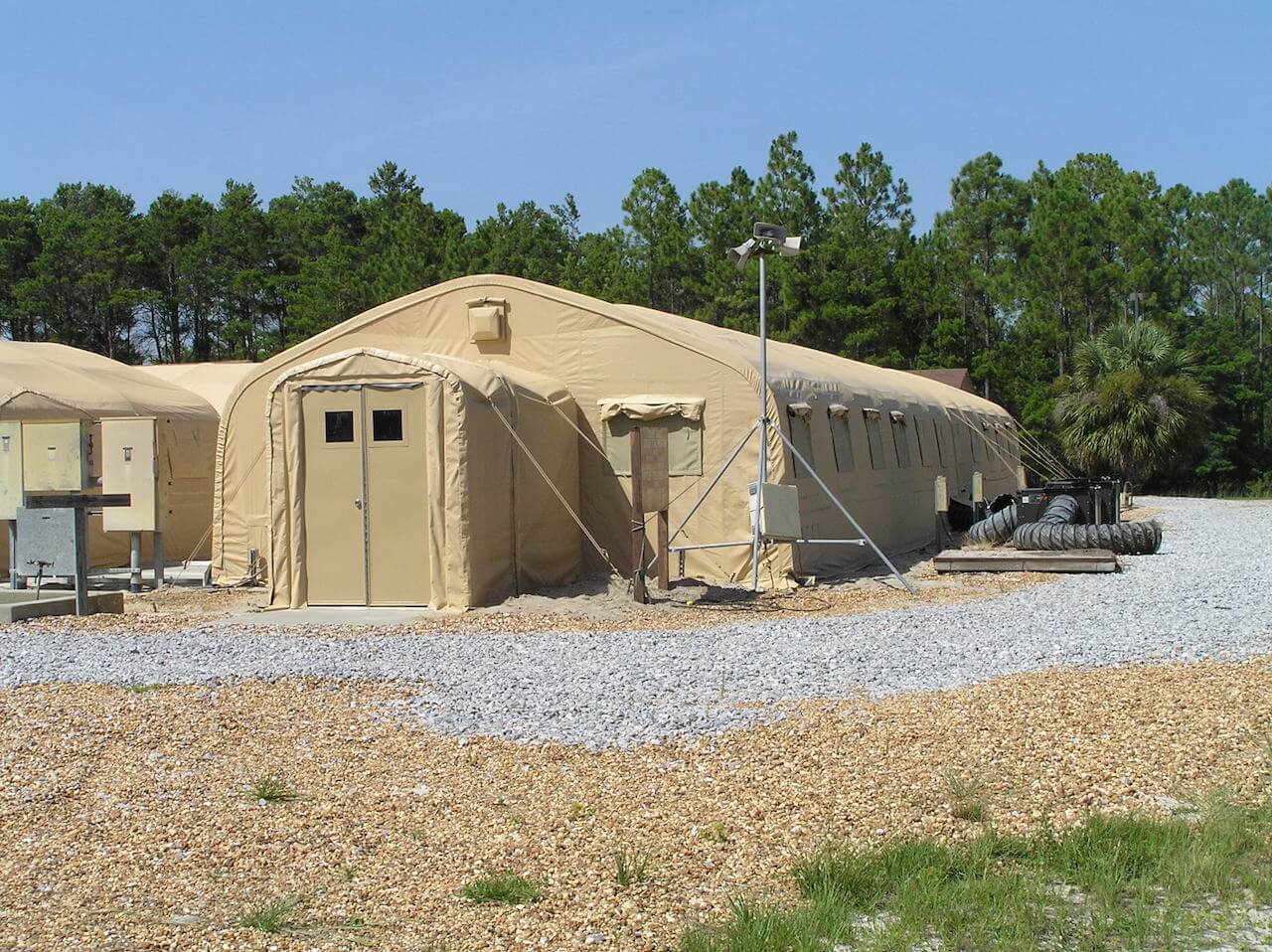 CAMSS: Exterior View of CAMSS 20EX40 Military Shelter Systems with Double Door Vestibule