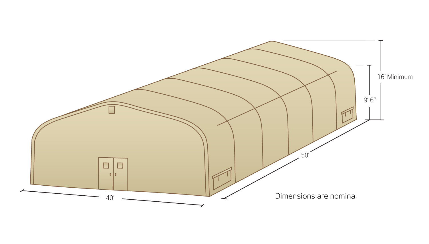 CAMSS 40EX50SP MILITARY SHELTER - MEASUREMENTS DIAGRAM